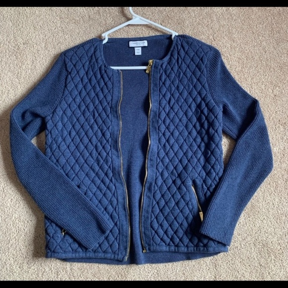 Charter Club ribbed zip up blue jacket/size MP - Picture 6 of 8